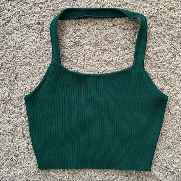 Tops - Green ribbed halter top - small